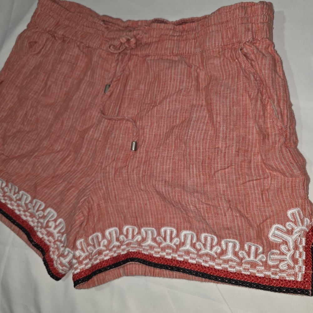 Anthropologie Women's Beachcomber Linen Striped Embroidery Shorts Size Medium - Picture 4 of 12